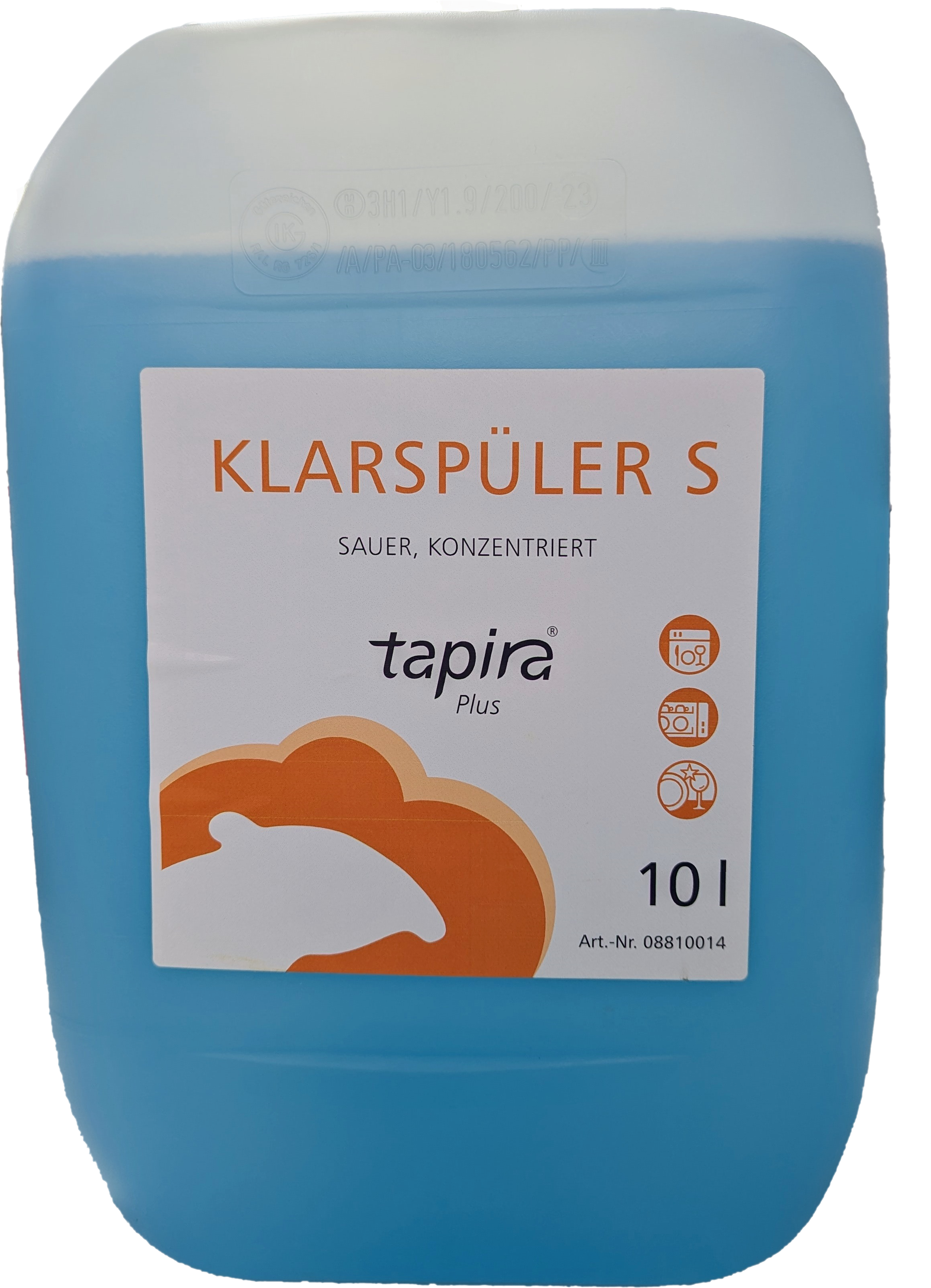 TAPIRA Klarspüler S sauer konzentriert für gewerbliche Spülmaschinen, 10l Kanister