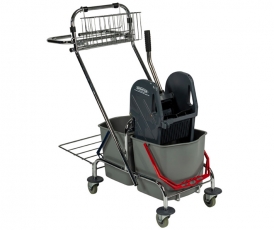 Sprintus Putzwagen Doppelfahrwagen 2 x 17 l, verchromt inkl. Müllsackhalter und Korb