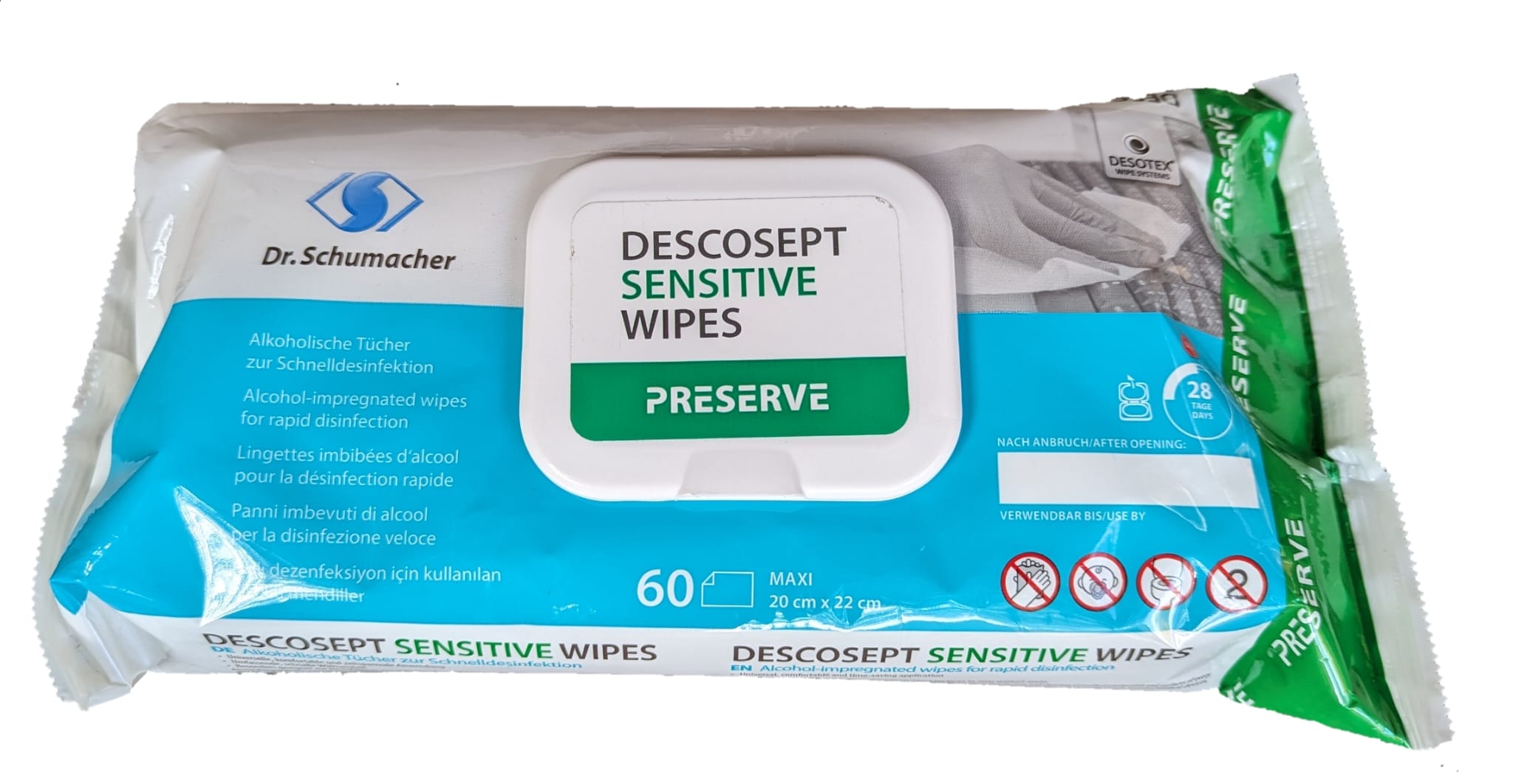Descosept Sensitive Wipes, alkoholische Tücher zur Schnelldesinfektion, 60 Tücher pro Pack