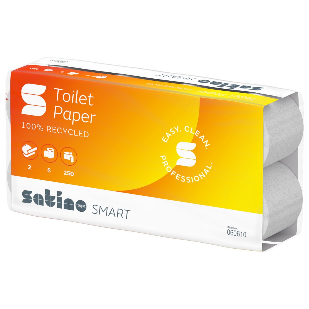 Toilettenpapier, 2-lagig, weiß, 8 x 8 Rollen, 1 Umpack